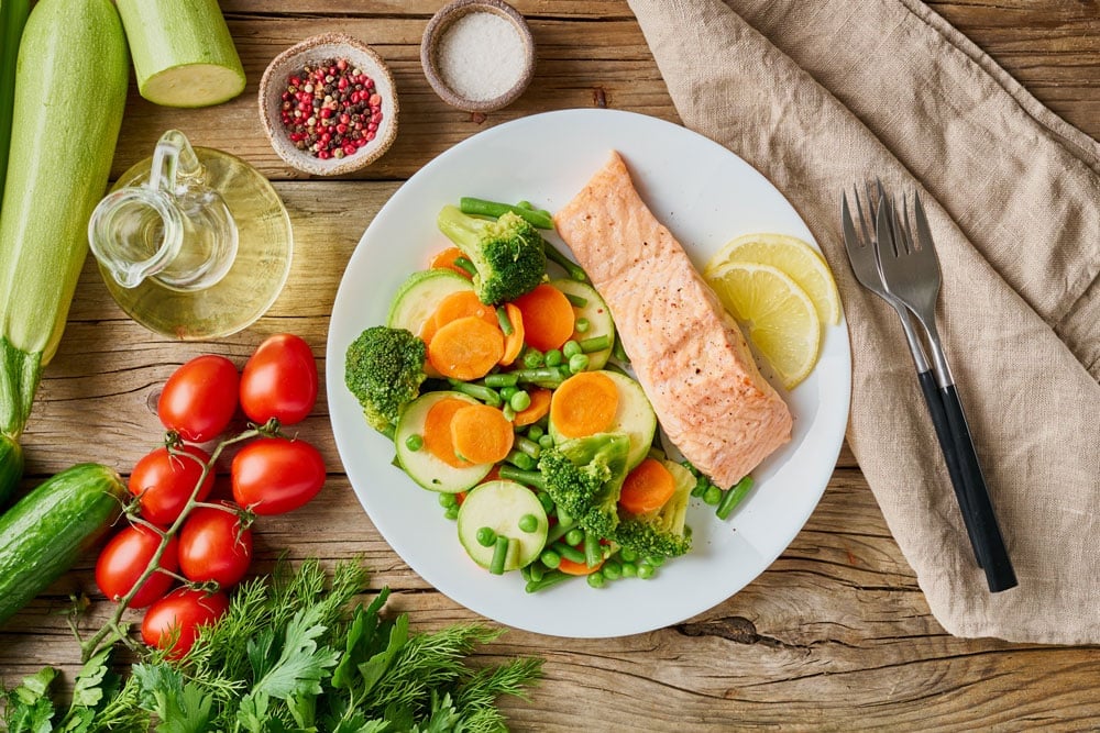 Salmon rich in omega-3s, a popular food among home eye remedies for dry eyes.