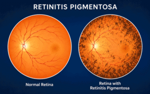 Retinitis pigmentosa medical illustration from Barnet Dulaney Perkins.