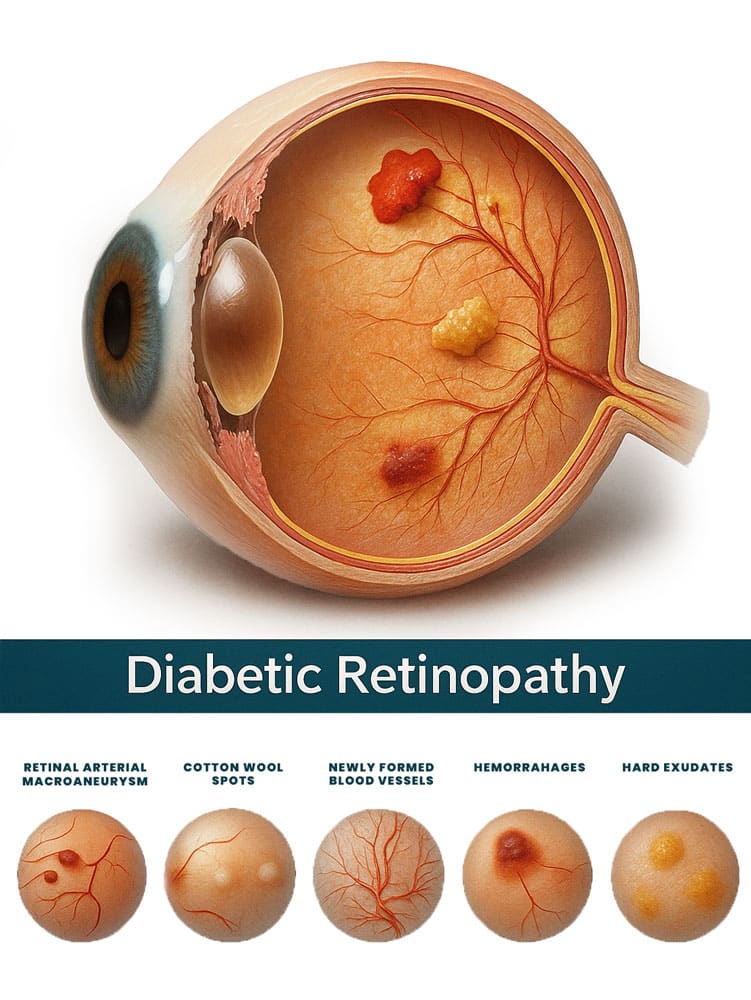 Diagram of Diabetic Retinopathy of the eye.