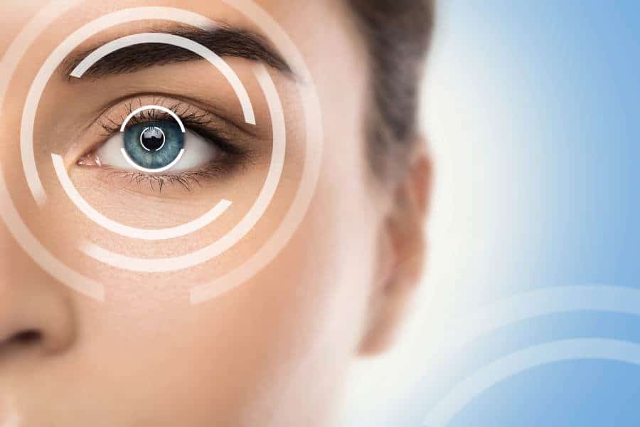 Concepts of laser eye surgery or visual acuity check-up stock photo