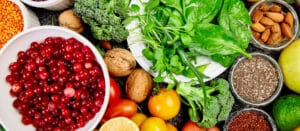 Fresh fruits, vegetables, nuts, and seeds that promote eye health and help manage presbyopia symptoms diagnosis and treatment.