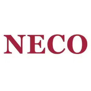 NECO logo in red serif lettering on a white background.