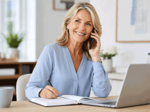 Barnet Dulaney Perkins Eye Center patient calling to schedule an eye exam as part of healthy habits to improve your vision naturally.