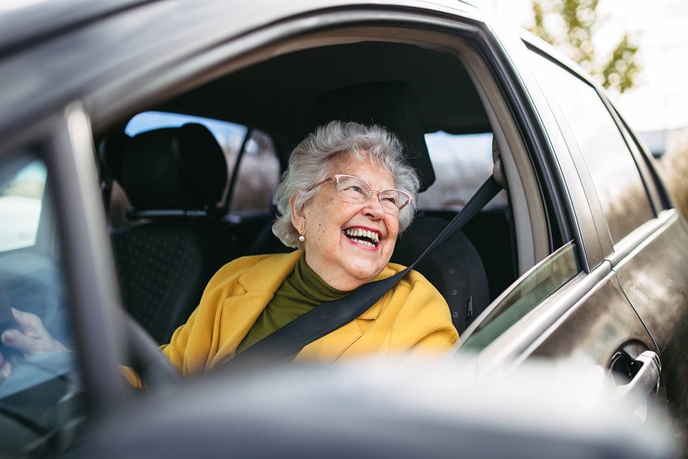 Vision changes behind the wheel of a senior woman.