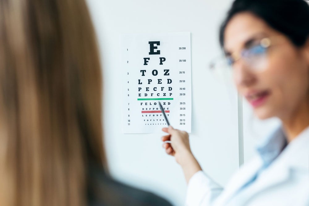 Woman having some fear about LASIK Eye exam.