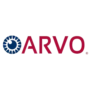 ARVO logo with a blue circular emblem on the left and pink letters.