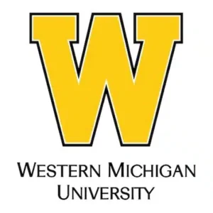 Western Michigan University logo featuring a large yellow W outlined in black with the text Western Michigan University beneath.