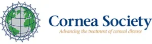 Cornea Society logo with a stylized globe next to the blue “Cornea Society” wordmark and its orange slogan.
