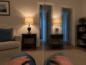 Point-of-view image showing double vision in one eye, illustrating a possible Christmas tree cataract symptom for patients at Barnet Dulaney Perkins Eye Center.